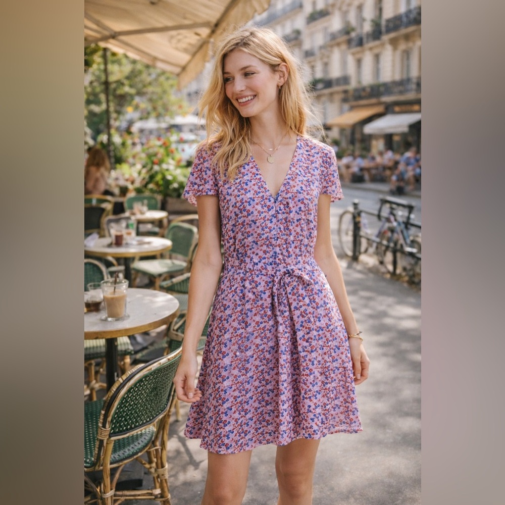 Pink & Purple Flutter Sleeve Wrap A-Line Sundress